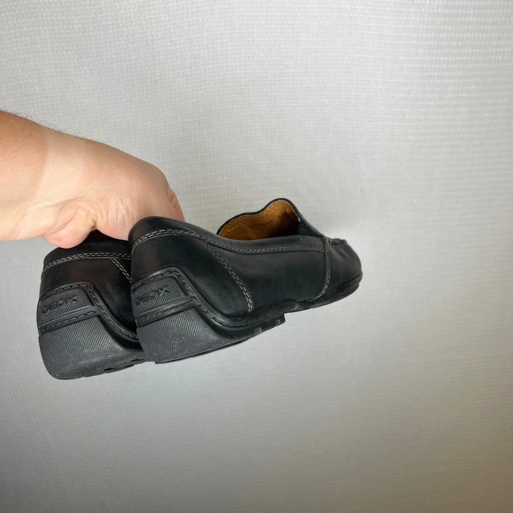 Geox Respira Mens Black Leather Loafers Driving Shoes EU 43 U1144V Slip On